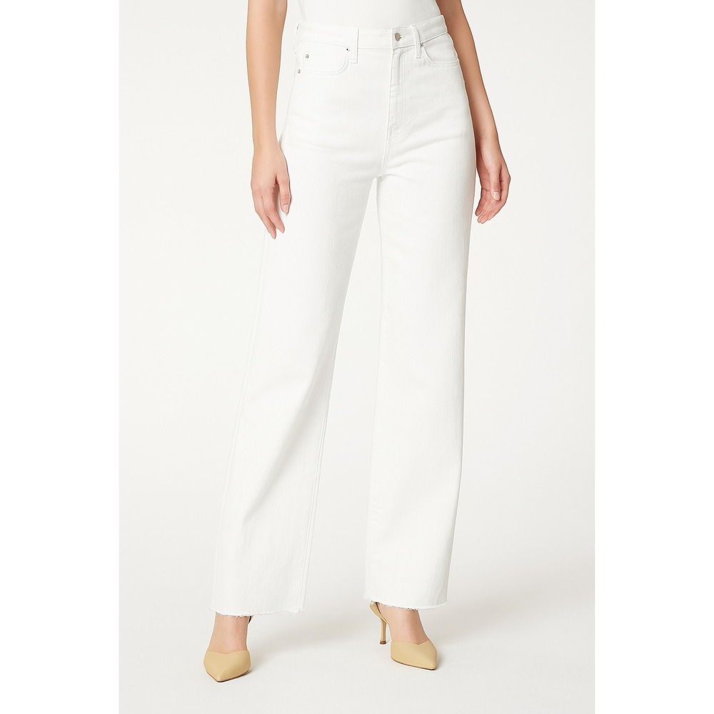 Jessica Simpson Tease High Rise Wide Leg Jeans White Denim Frayed Hem Women's 32